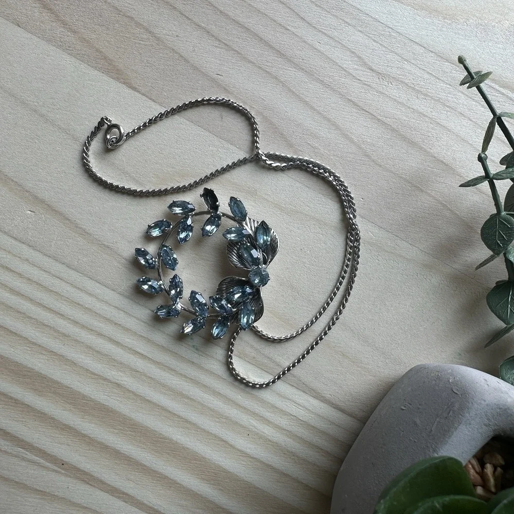 VTG Van Dell Pendant Necklace 14 Inch Blue‎ Crystals 925 Sterling 13.1g READ